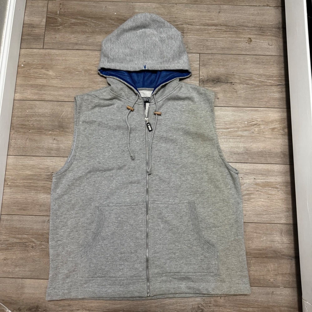 Cowboy Up Mens XL Sleeveless Full Zip Hoodie Gray Flaming Bull Graphic Vest y2k - Picture 2 of 9
